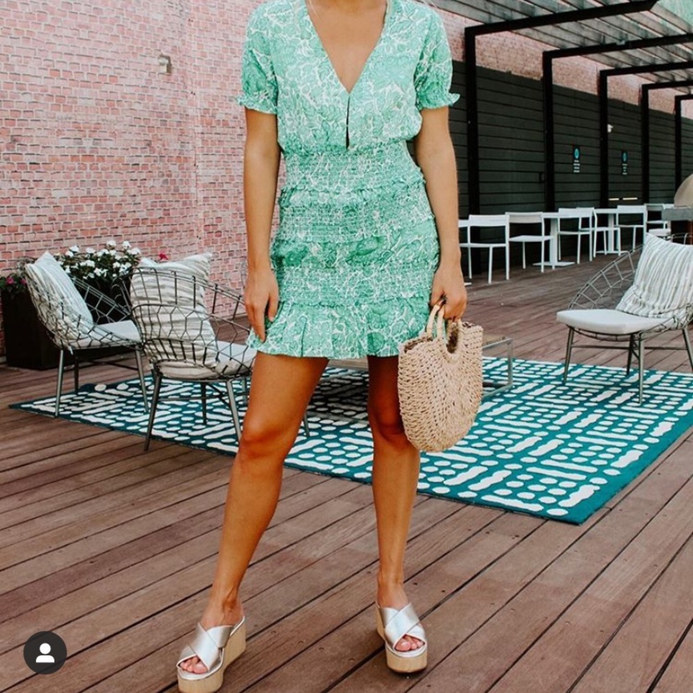 Olivaceous Green Paisley Tiered Ruffle Dress Sz L